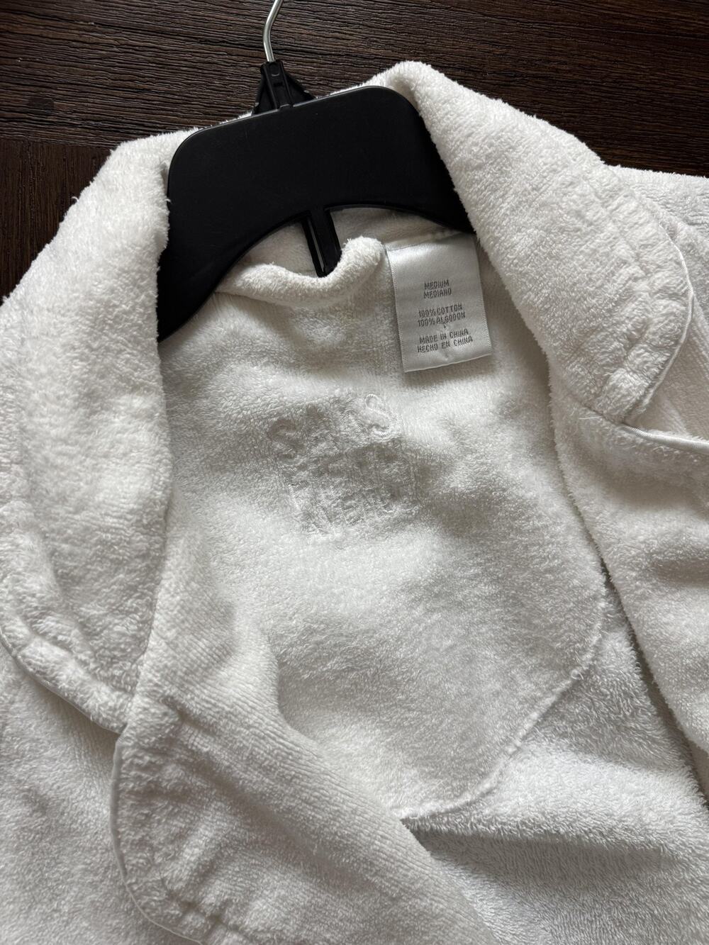 Saks Fifth Avenue Turkish Cotton Robe Adults Medium Unisex White Terry Spa Bath